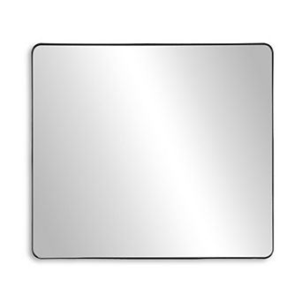 SUMERAIN 40"x36" Rounded Corner Mirror, Matte Black Metal Frame, 4mm Shatterproof Tempered Glass