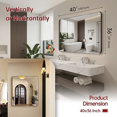 SUMERAIN 40"x36" Rounded Corner Mirror, Matte Black Metal Frame, 4mm Shatterproof Tempered Glass