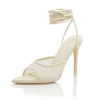 Rhinestone Mesh Lace-Up Ankle Strap Stiletto Heel Sandals