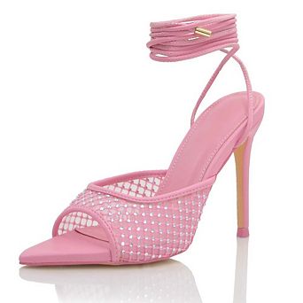 Rhinestone Mesh Lace-Up Ankle Strap Stiletto Heel Sandals