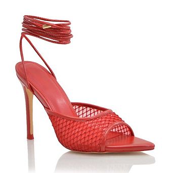 Rhinestone Mesh Lace-Up Ankle Strap Stiletto Heel Sandals