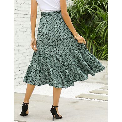 Maternity Skirt Women's Print Pleated Maxi Skirt Swing A Line Long Skirts
