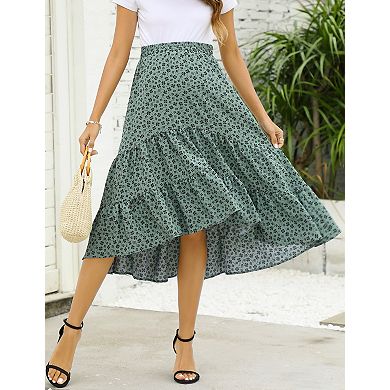 Maternity Skirt Women's Print Pleated Maxi Skirt Swing A Line Long Skirts