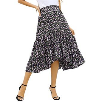 Maternity Skirt Women's Print Pleated Maxi Skirt Swing A Line Long Skirts