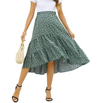 Maternity Skirt Women's Print Pleated Maxi Skirt Swing A Line Long Skirts