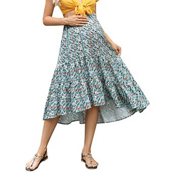 Maternity Skirt Women's Print Pleated Maxi Skirt Swing A Line Long Skirts