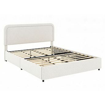 GOODSILO Queen Size Upholstered Platform Storage Bed with Tufted Headboard and Built-In Drawers