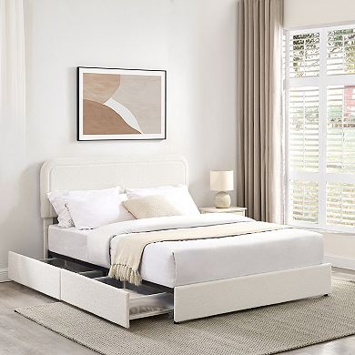 GOODSILO Queen Size Upholstered Platform Storage Bed with Tufted Headboard and Built-In Drawers