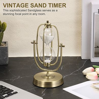 Vintage Sand Timer 30-Minute, Brass Oval Sandglass 5.31 x 4.61 x 10.04 In