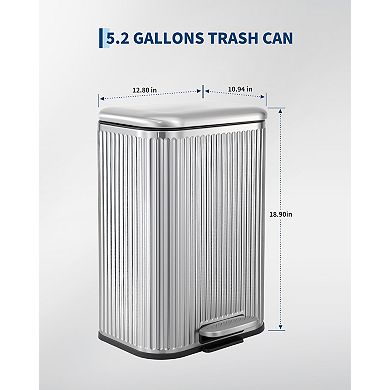 Garvee 5.2 gal Kitchen Trash Can with Fluted Design, Step Garbage Can with Soft-Close Lid