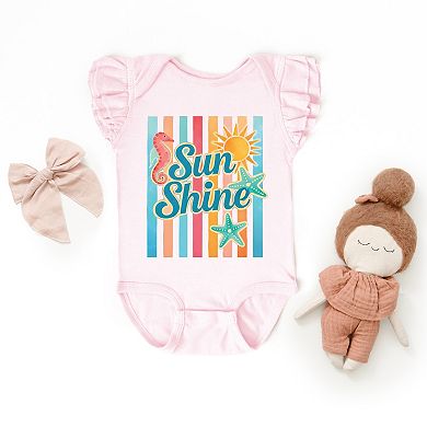 Sunshine Seahorse Stripes - Baby Flutter Sleeve Bodysuit