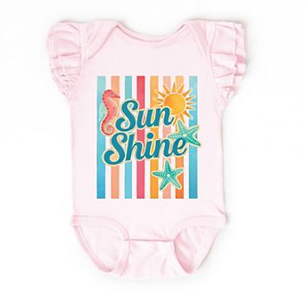 Sunshine Seahorse Stripes - Baby Flutter Sleeve Bodysuit