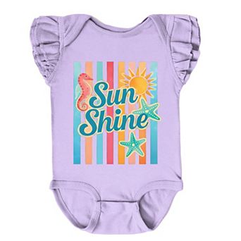 Sunshine Seahorse Stripes - Baby Flutter Sleeve Bodysuit