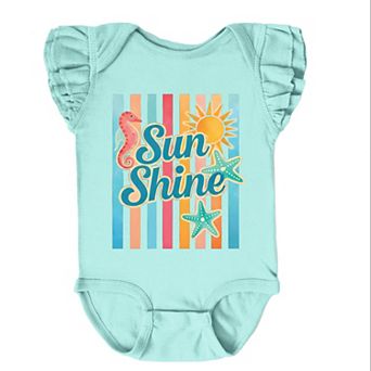 Sunshine Seahorse Stripes - Baby Flutter Sleeve Bodysuit