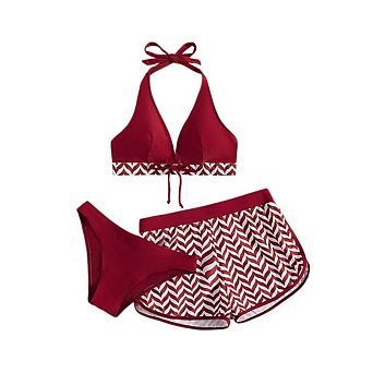 Womens High Waisted Bikini Sets Swimsuits Color Block 3 pc Bathing Suit
