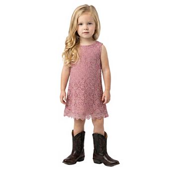 2Bunnies Girls' 3yr-6yr Boho Rustic Vintage Lace Scalloped Hem Sleeveless Shift Dress