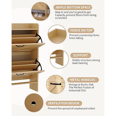 Shoe Cabinet Organizer with 2 Flip Drawers Hidden Freestanding Narrow Shoe Storage