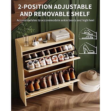 Shoe Cabinet Organizer with 2 Flip Drawers Hidden Freestanding Narrow Shoe Storage