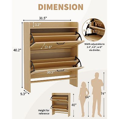 Shoe Cabinet Organizer with 2 Flip Drawers Hidden Freestanding Narrow Shoe Storage