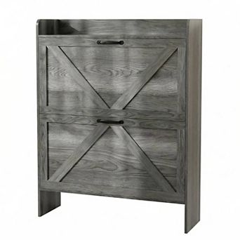 Shoe Cabinet Organizer with 2 Flip Drawers Hidden Freestanding Narrow Shoe Storage