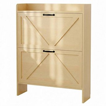 Shoe Cabinet Organizer with 2 Flip Drawers Hidden Freestanding Narrow Shoe Storage