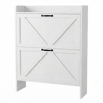 Shoe Cabinet Organizer with 2 Flip Drawers Hidden Freestanding Narrow Shoe Storage
