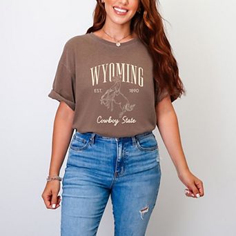 Wyoming Cowboy State - Women's Garment Dyed Graphic T-Shirt
