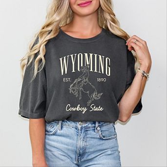 Wyoming Cowboy State - Women's Garment Dyed Graphic T-Shirt
