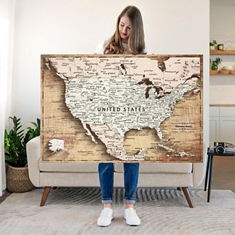 Push Pin USA Map On Wood I