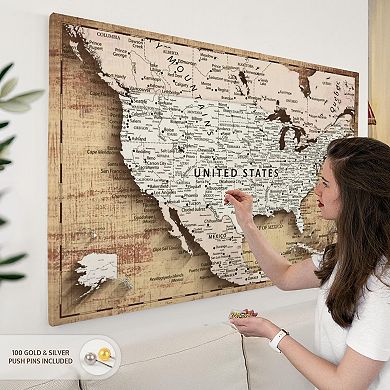 Push Pin USA Map On Wood I