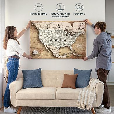 Push Pin USA Map On Wood I