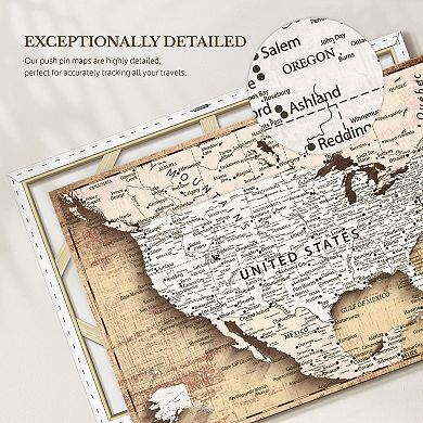 Push Pin USA Map On Wood I