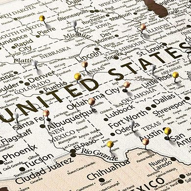 Push Pin USA Map On Wood I