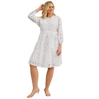 Ellos Plus Size Tiered Eyelet Tie Waist Dress