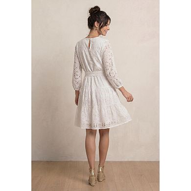 Ellos Plus Size Tiered Eyelet Tie Waist Dress