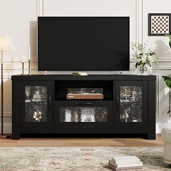 TV Stand for 55+ Inch TV, Entertainment Center with Acrylic Door Storage Cabinet & Adjustable Shelve