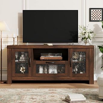 TV Stand for 55+ Inch TV, Entertainment Center with Acrylic Door Storage Cabinet & Adjustable Shelve
