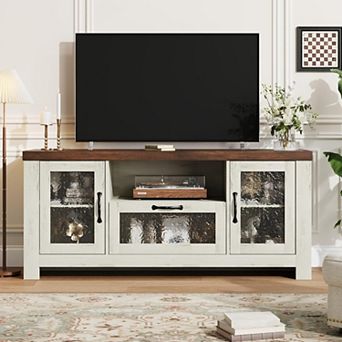 TV Stand for 55+ Inch TV, Entertainment Center with Acrylic Door Storage Cabinet & Adjustable Shelve