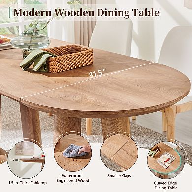 63" Oval Dining Table for 6 to 8, Dining Room Table with Pedestal Base, Curved Edge Kitchen Table
