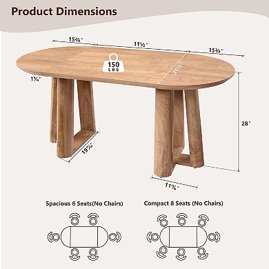63" Oval Dining Table for 6 to 8, Dining Room Table with Pedestal Base, Curved Edge Kitchen Table