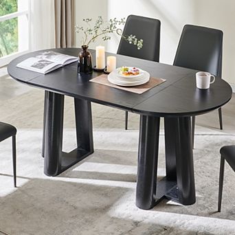 63" Oval Dining Table for 6 to 8, Dining Room Table with Pedestal Base, Curved Edge Kitchen Table