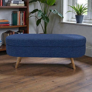 Lufeiya 43.5" Oval Upholstered Storage Ottoman Bench with Rubber Wood Legs, Fabric Footstool Seat