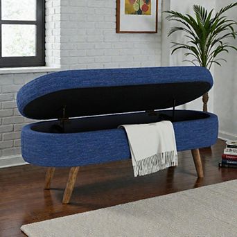 Lufeiya 43.5" Oval Upholstered Storage Ottoman Bench with Rubber Wood Legs, Fabric Footstool Seat