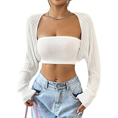 Women's Long Sleeve Open Front Drop Shoulder Bolero Shrug Lightweight Sweater Cardigan