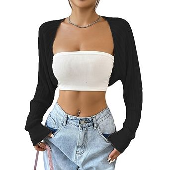 Women's Long Sleeve Open Front Drop Shoulder Bolero Shrug Lightweight Sweater Cardigan