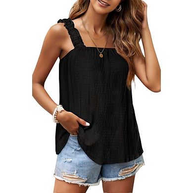 Womens Casual Flowy Sleeveless Tank Top Boho Square Neck Strap Vest