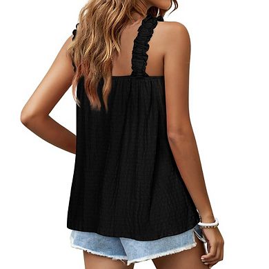 Womens Casual Flowy Sleeveless Tank Top Boho Square Neck Strap Vest