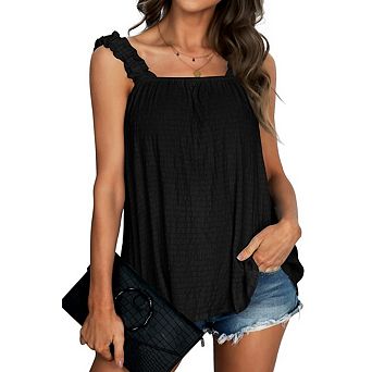 Womens Casual Flowy Sleeveless Tank Top Boho Square Neck Strap Vest