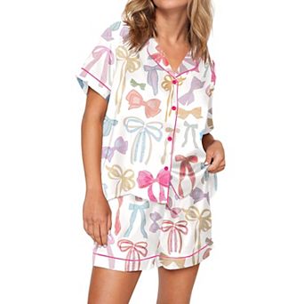 Sheshow Satin Pajama Set for Women Button Down Sleepwear 2 pc Pjs Shorts Set with Pockets
