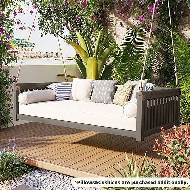 Whisen Twin Size Patio Swing Bed, Porch Swing with Ropes